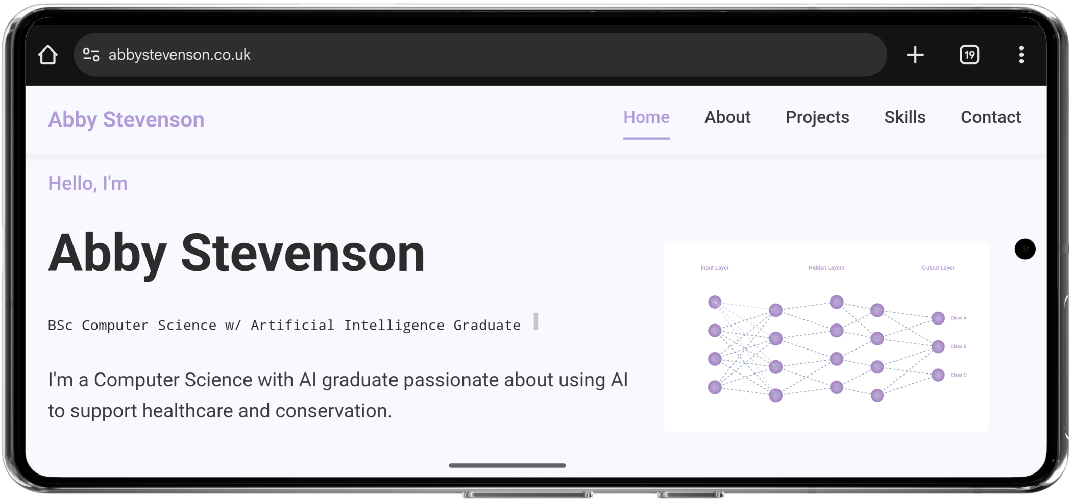 Mobile landscape screenshot of portfolio site