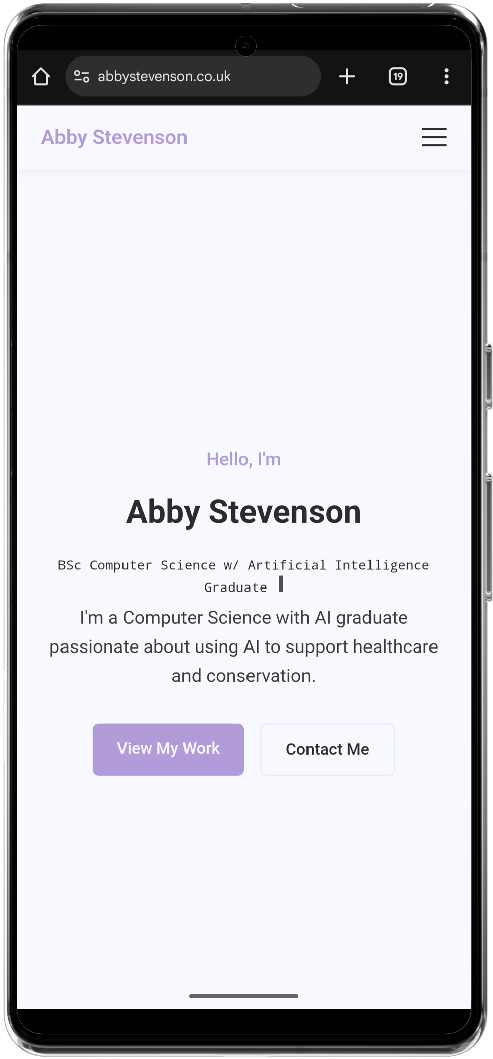Mobile portrait screenshot of portfolio site