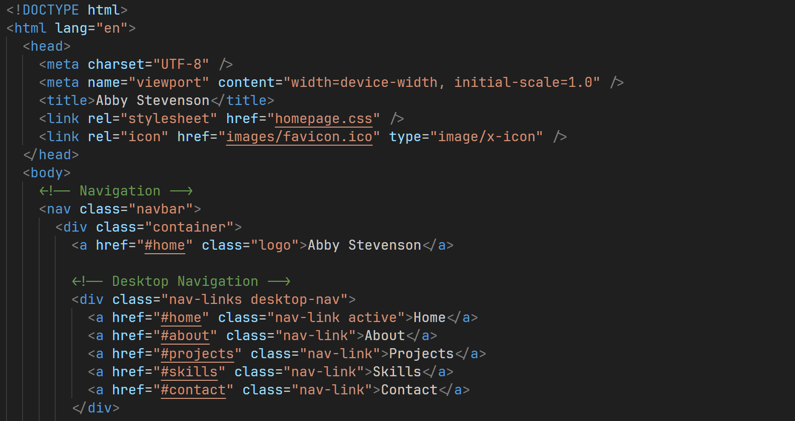 Screenshot of abbyStevenson.co.uk homepage